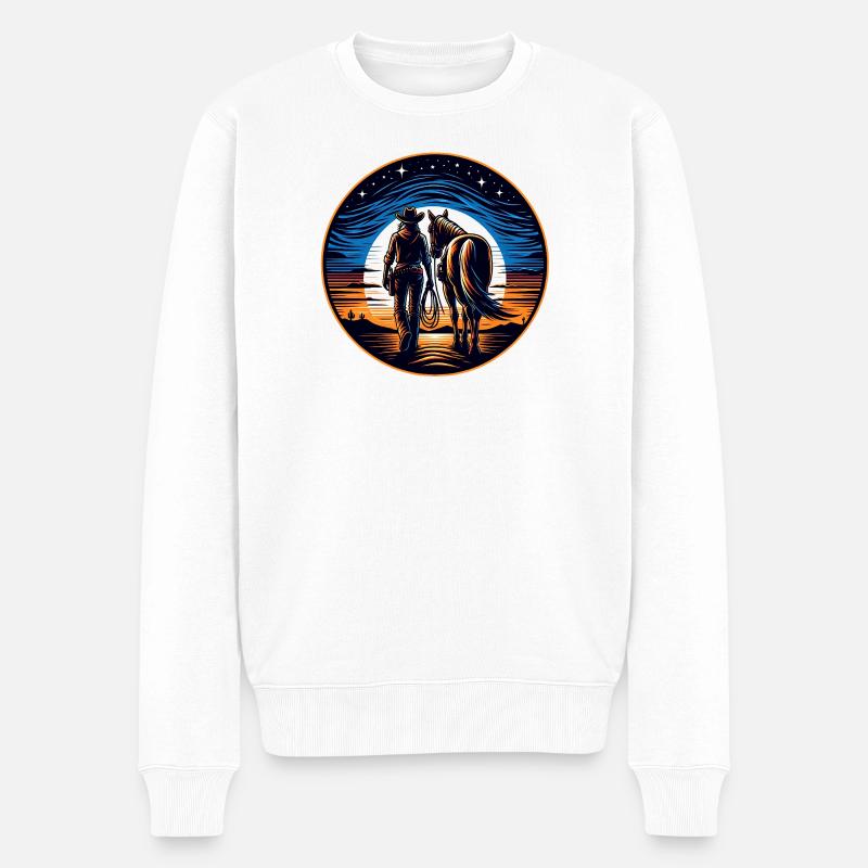 Westernreiter bei Sonnenuntergang - Männer Premium Bio Pullover - Weiß