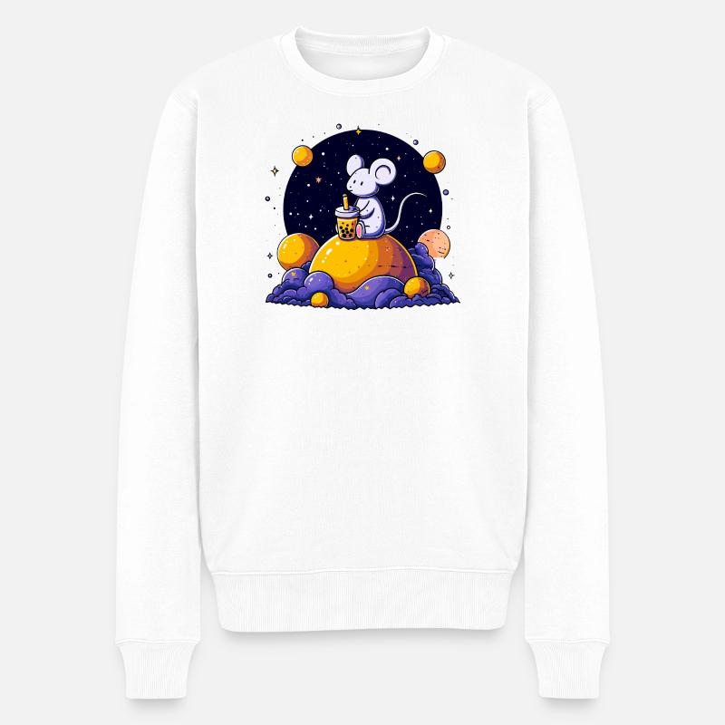 Raummaus mit Bubble Tea - Männer Premium Bio Pullover - Weiß