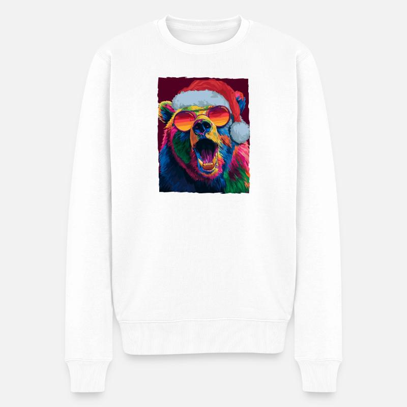 Bär Weihnachten Porträt - Männer Premium Bio Pullover - Weiß