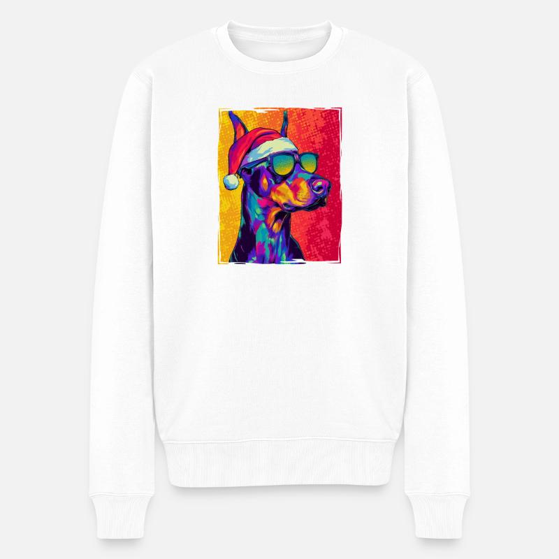 Dobermann Hund Weihnachten Porträt - Männer Premium Bio Pullover - Weiß