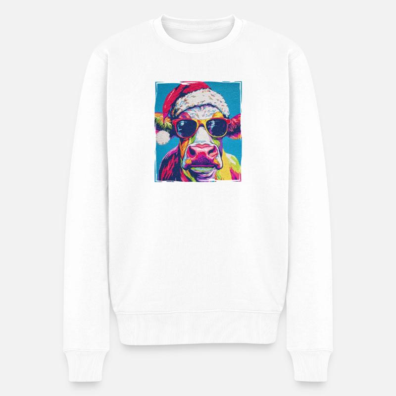 Kuh Weihnachten Porträt - Männer Premium Bio Pullover - Weiß