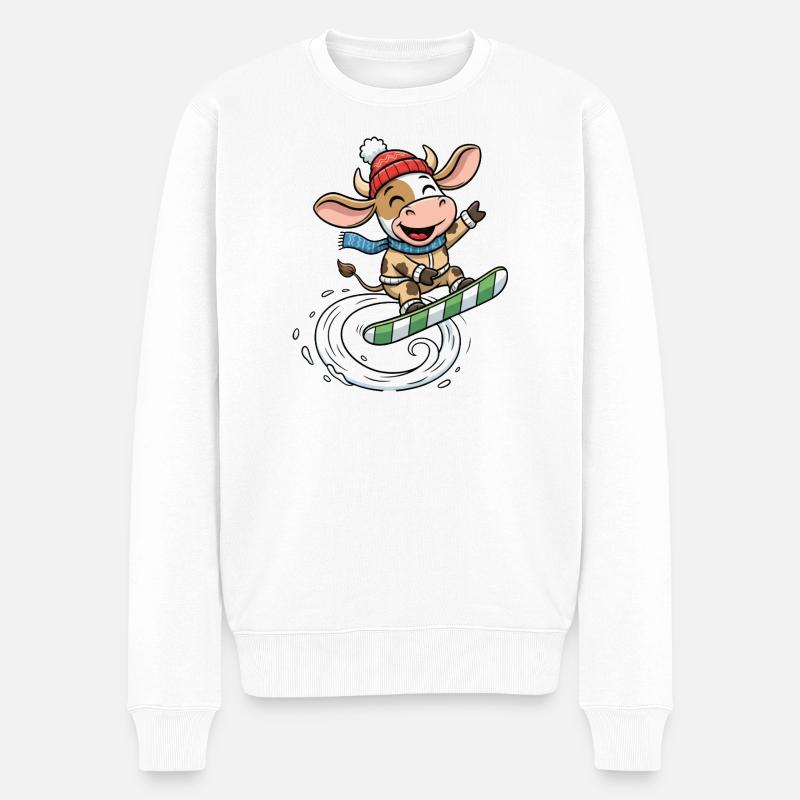 Lustige Snowboard Kuh Winter Spaß - Männer Premium Bio Pullover - Weiß