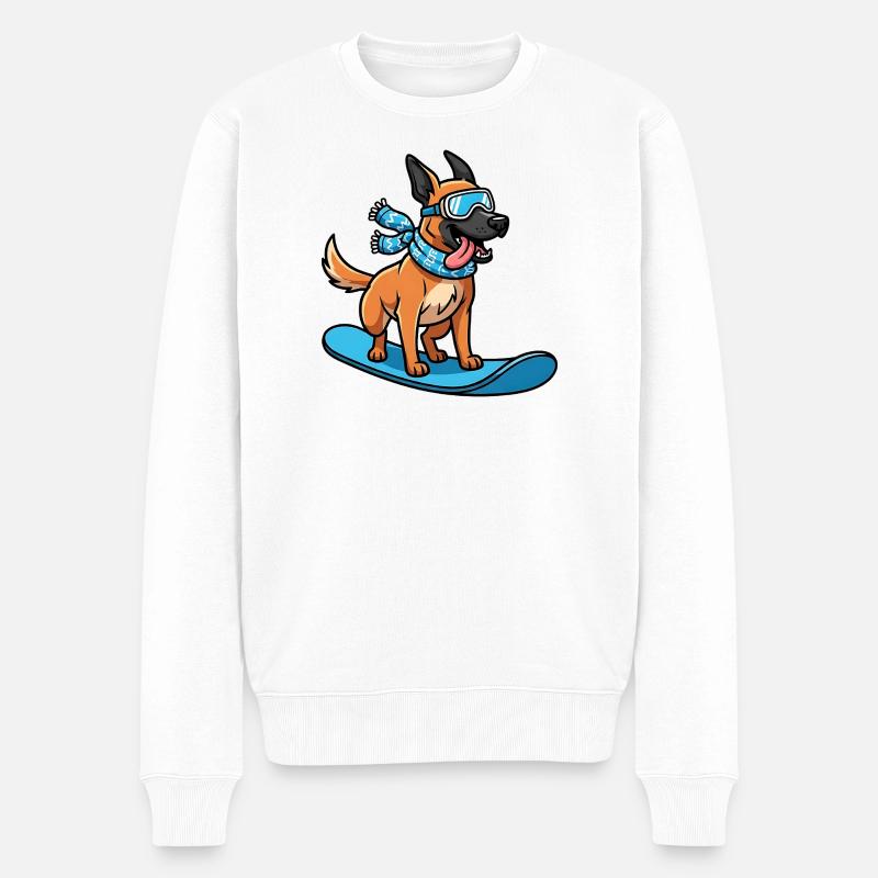 Snowboard Hund Lustiger Winterhund - Männer Premium Bio Pullover - Weiß