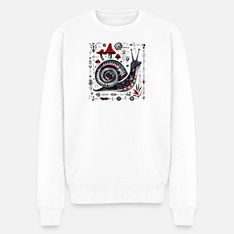 Folk Art Schnecke mit Pilzen – Retro Design  - Männer Premium Bio Pullover - Weiß