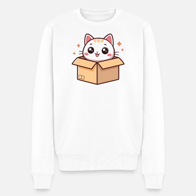 Kawaii-Katze in einer Kiste - Männer Premium Bio Pullover - Weiß