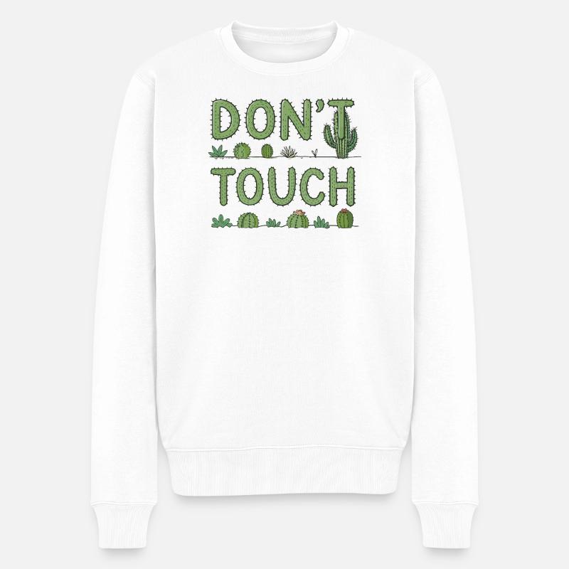 Nicht berühren — Grüner Kaktus - Männer Premium Bio Pullover - Weiß