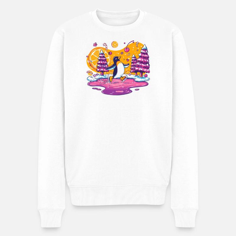 Winterpinguin Skater Farbexplosion - Männer Premium Bio Pullover - Weiß