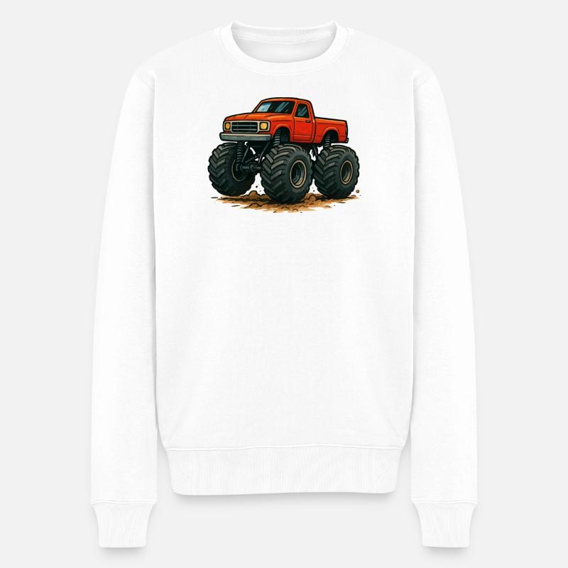 Roter Monstertruck Offroad - Männer Premium Bio Pullover - Weiß