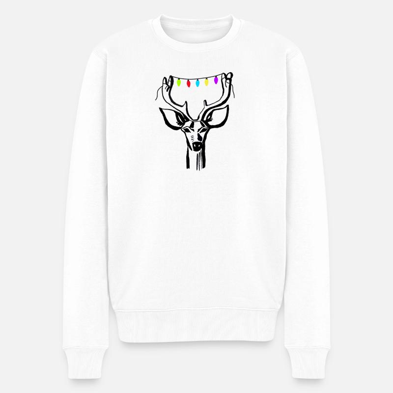 Hirsch mit Lichterkette - Männer Premium Bio Pullover - Weiß