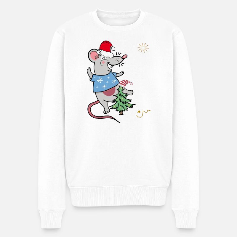 Weihnachtsmaus mit Tannenbaum - Männer Premium Bio Pullover - Weiß