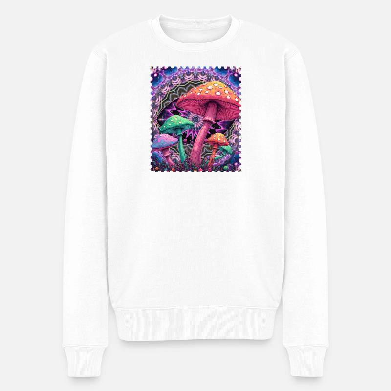 Psychedelische Pilz-Formen Neon - Männer Premium Bio Pullover - Weiß