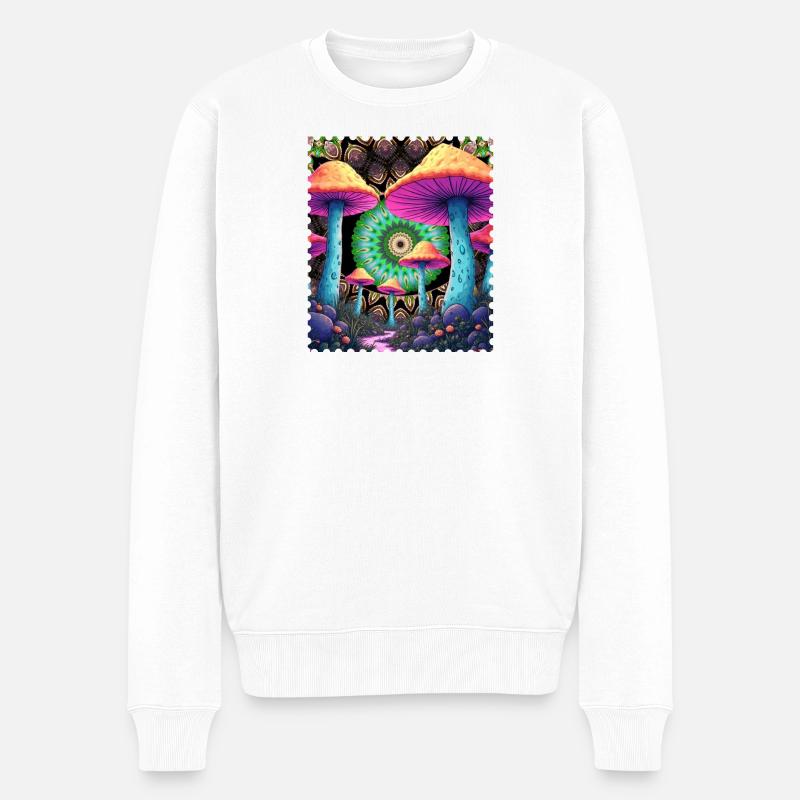 Champignons psychédéliques dans la forêt de mandala - Pull Premium bio Homme - blanc