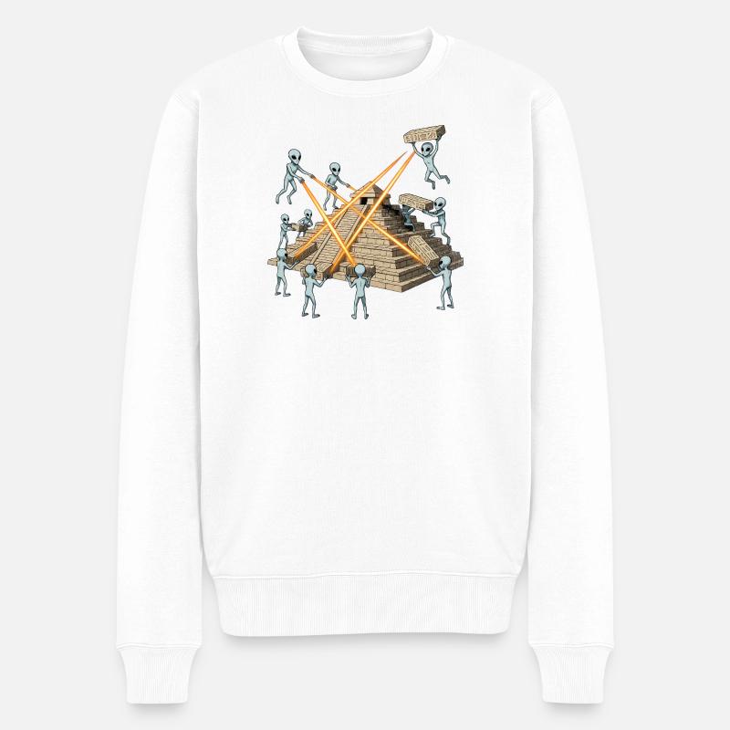 Aliens bauen Laserpyramide - Männer Premium Bio Pullover - Weiß