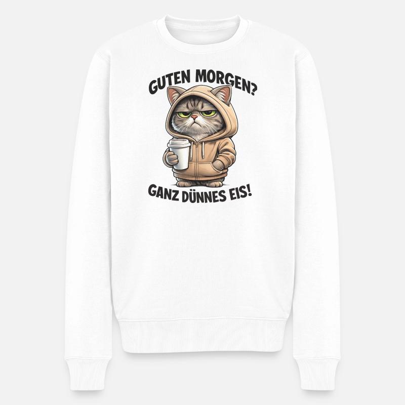 Katzencafé Morgen Hoodie - Männer Premium Bio Pullover - Weiß