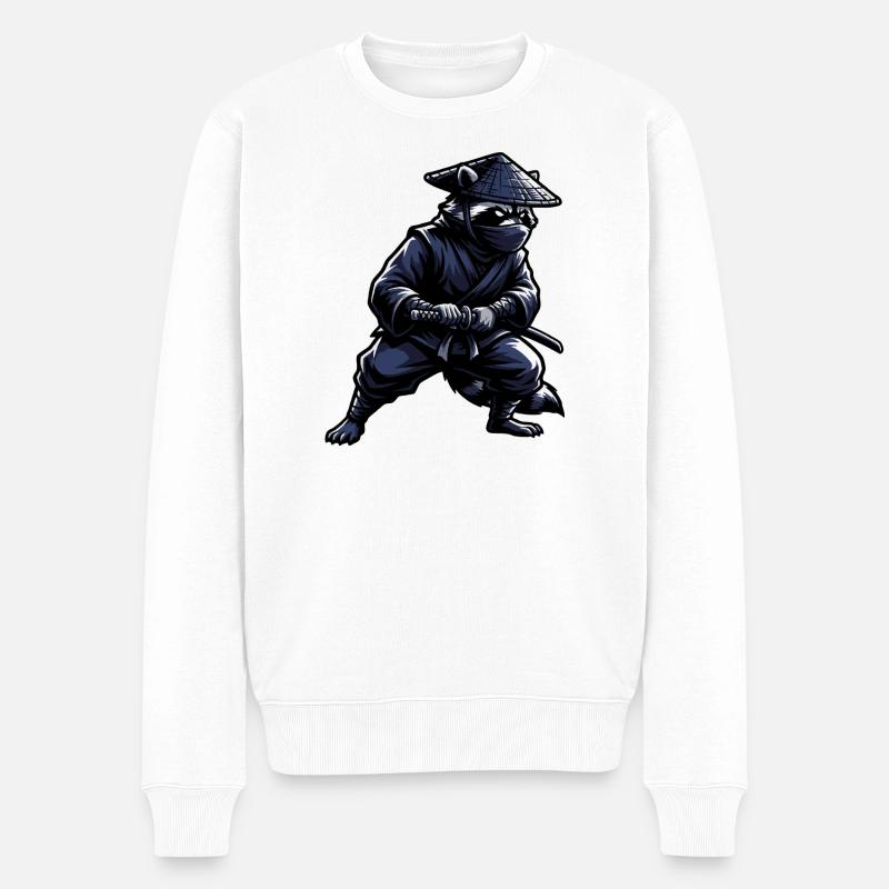 Ninja Waschbär mit Katana - Männer Premium Bio Pullover - Weiß