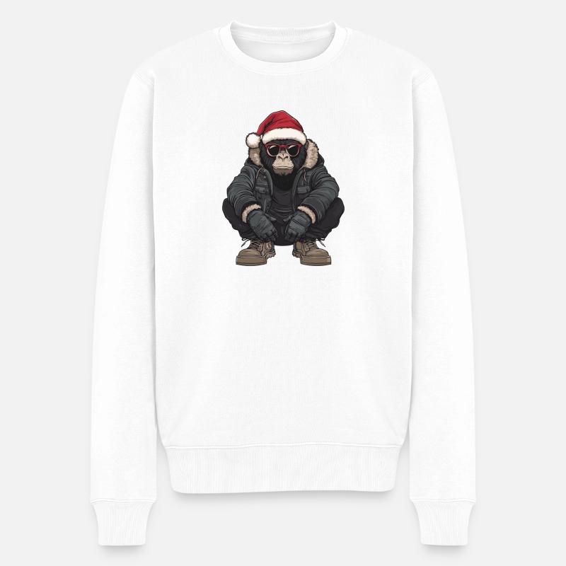 Gorilla Weihnachten Winter - Männer Premium Bio Pullover - Weiß