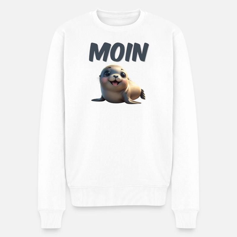 Süßer Seehund mit MOIN Schrift - Männer Premium Bio Pullover - Weiß