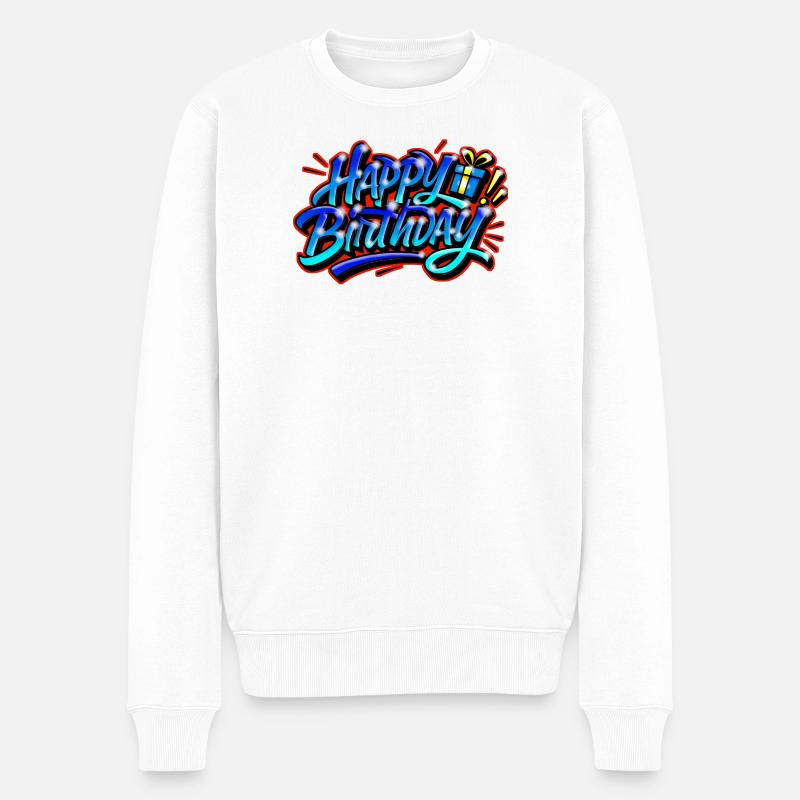 Herzlichen Glückwunsch zum Geburtstag Graffiti BLAU ROT - Männer Premium Bio Pullover - Weiß