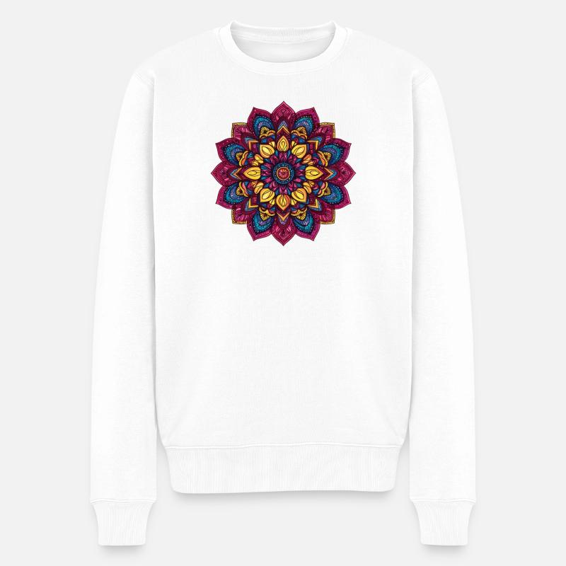 Bunter Mandala Blütenmuster - Männer Premium Bio Pullover - Weiß