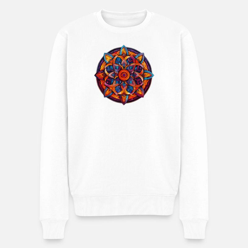 Farbmandala Kaleidoskop - Männer Premium Bio Pullover - Weiß