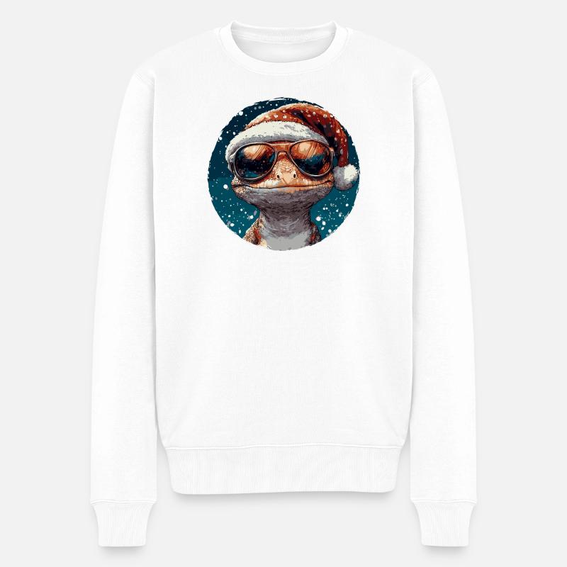 Gecko Santa Hut mit Sonnenbrille - Männer Premium Bio Pullover - Weiß