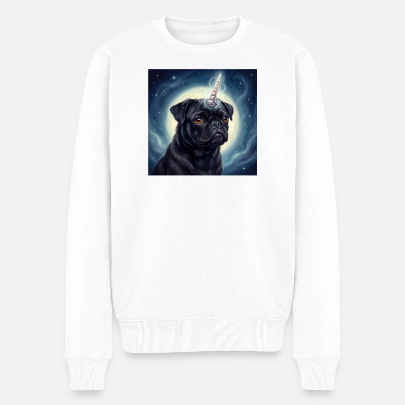 Kosmischer Einhorn-Mops - Männer Premium Bio Pullover - Weiß