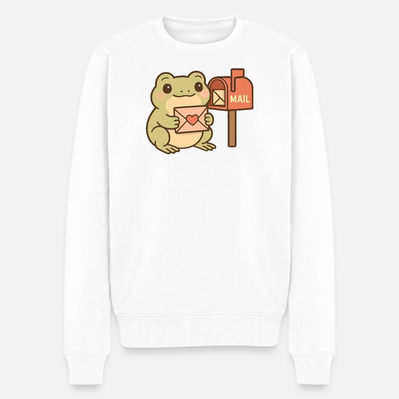 Kawaii Frosch mit Brief – Cute Mail Frog - Männer Premium Bio Pullover - Weiß