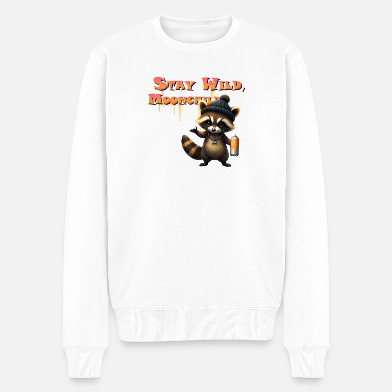 Waschbär-Mondgraffiti - Männer Premium Bio Pullover - Weiß