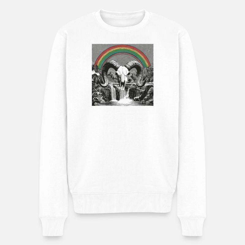 Regenbogenbogen über Nacht-Silhouetten - Männer Premium Bio Pullover - Weiß