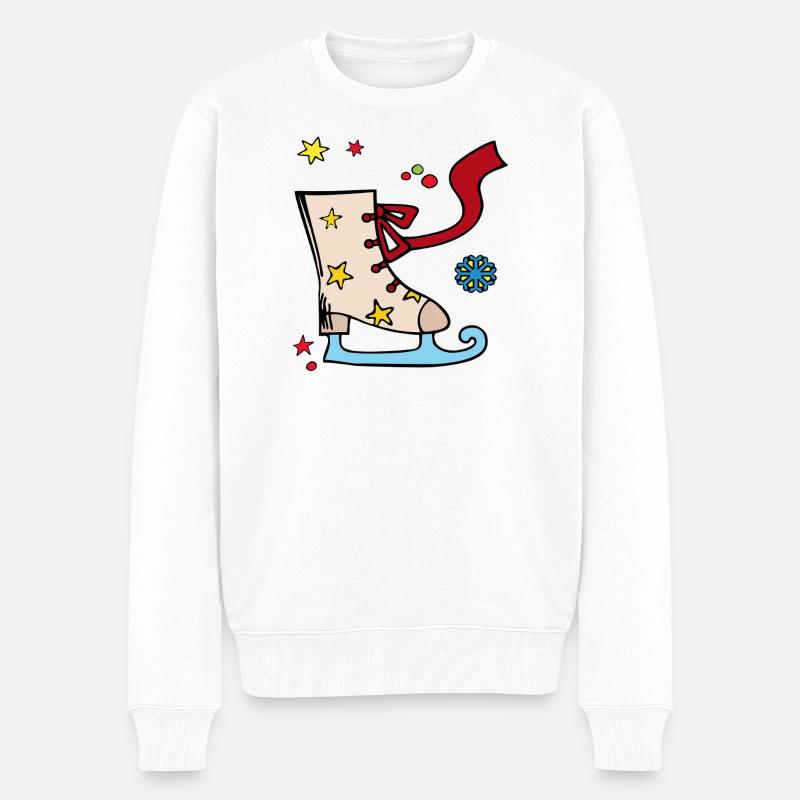Noël Patinage avec des étoiles - Pull Premium bio Homme - blanc