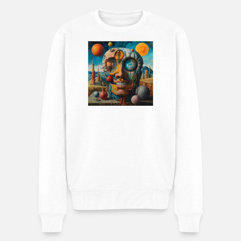 Surrealer Planeten-Schädel - Männer Premium Bio Pullover - Weiß