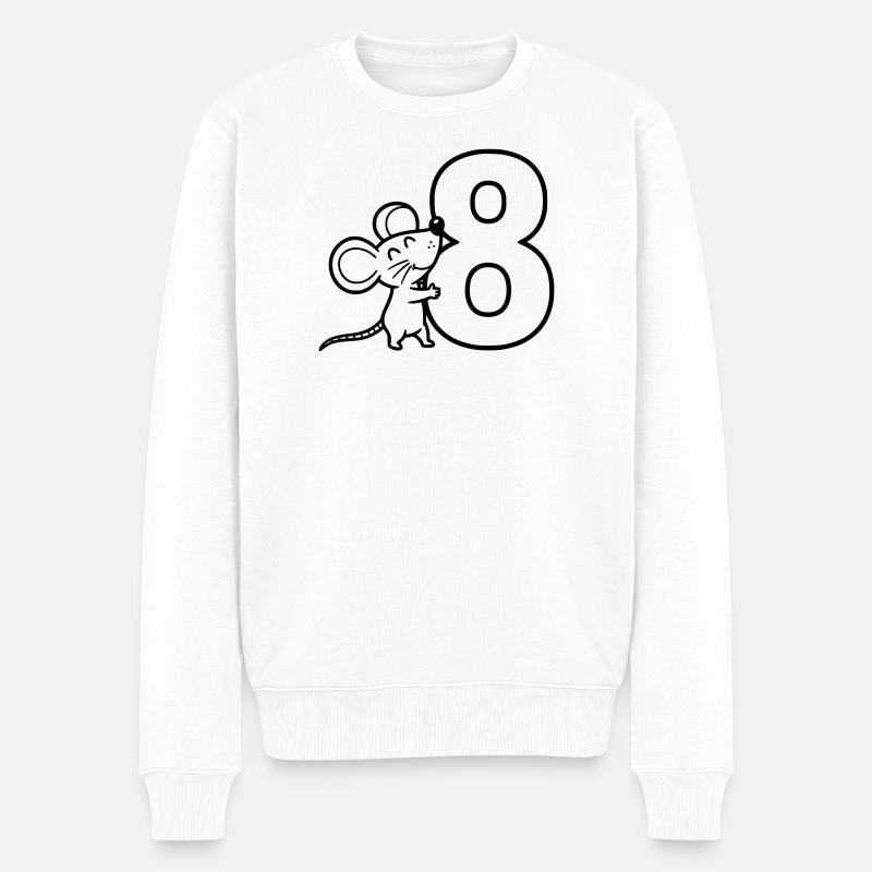 Maus mit Zahl Acht Cartoon Illustration - Männer Premium Bio Pullover - Weiß