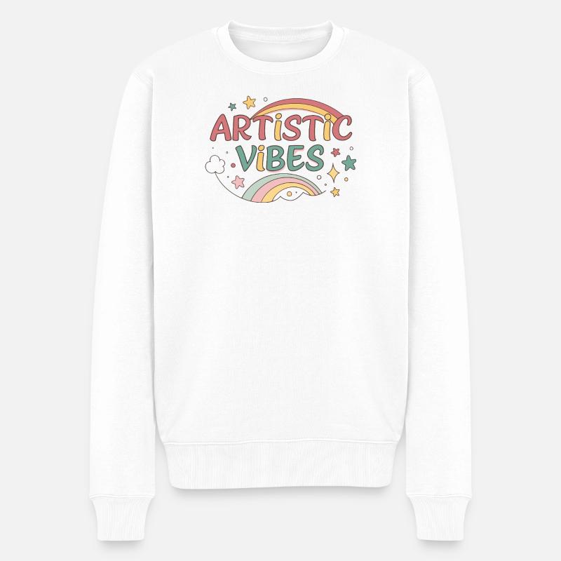 Künstlerische Vibes Arc Rainbow - Männer Premium Bio Pullover - Weiß