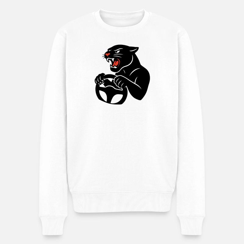 Raubkatze am Steuer - Männer Premium Bio Pullover - Weiß