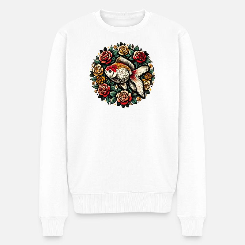 Conception du cercle Koi et Roses - Pull Premium bio Homme - blanc