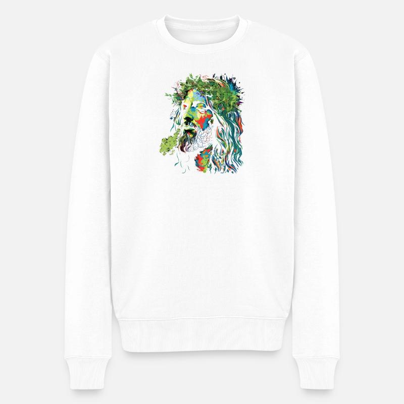 Jesus Rastafari Farbexplosion - Männer Premium Bio Pullover - Weiß