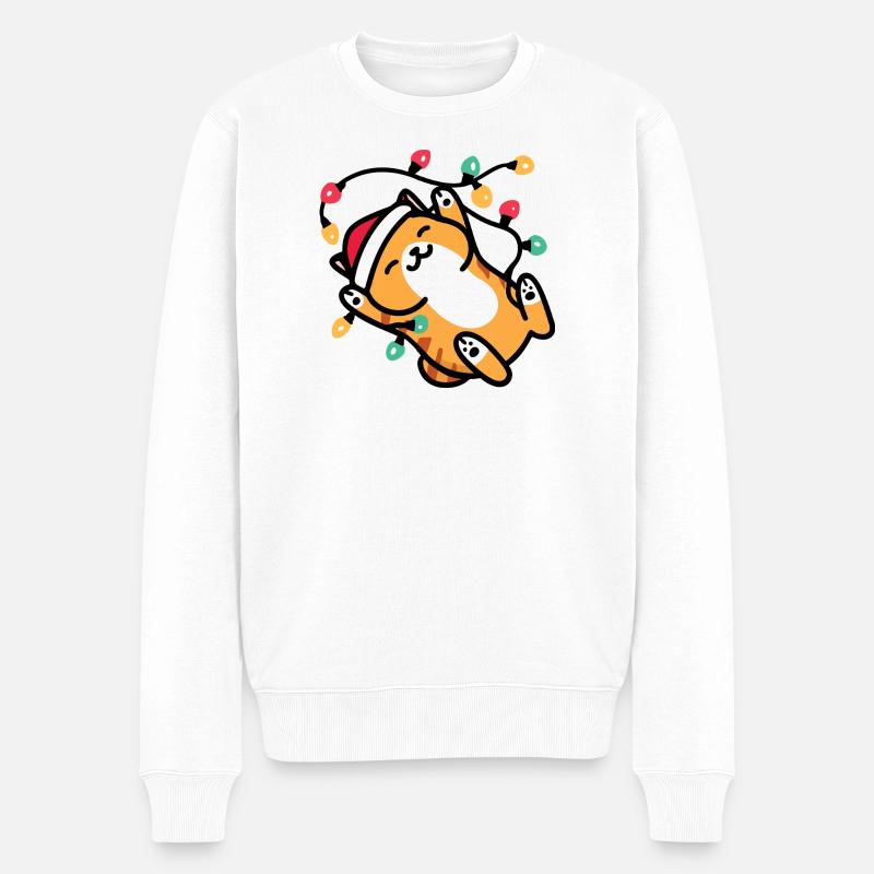 Kawaii Katze Lichterkette Weihnachten - Männer Premium Bio Pullover - Weiß