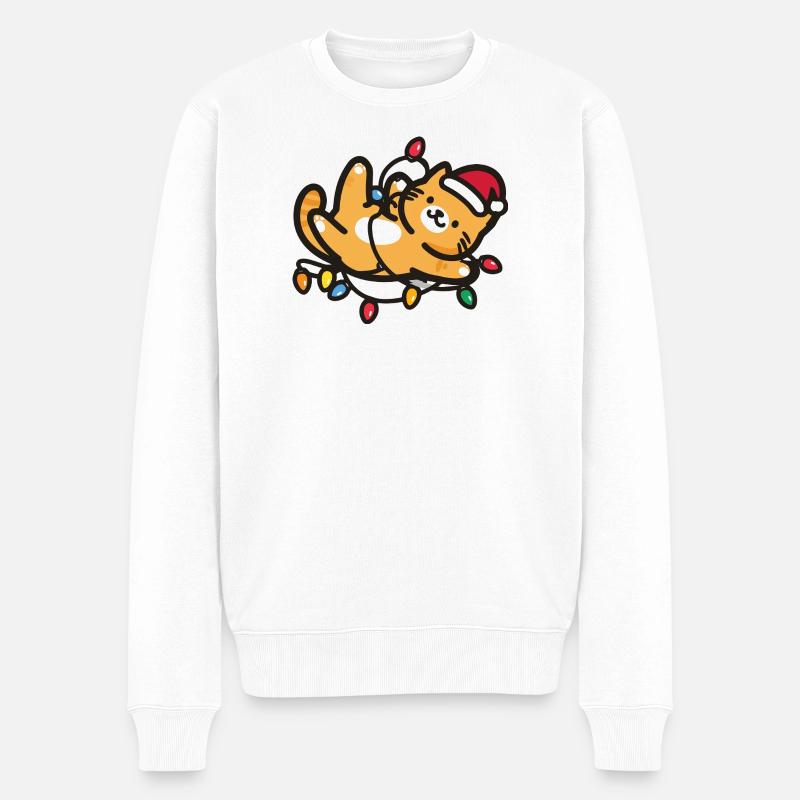 Kawaii Katze Lichterkette Weihnachten - Männer Premium Bio Pullover - Weiß