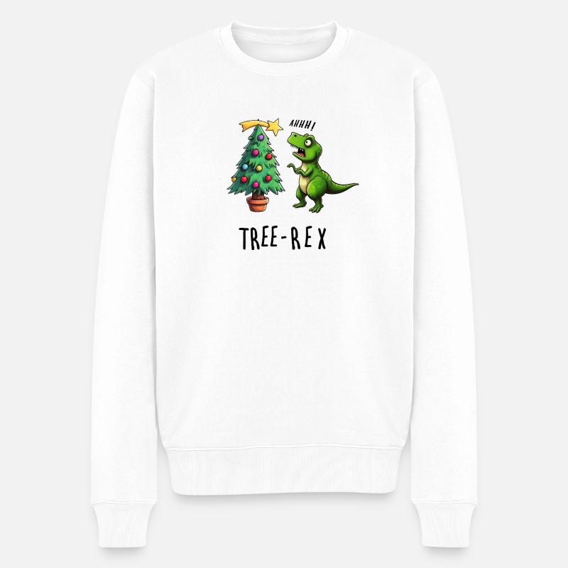 Dino trifft Weihnachtsbaum - Männer Premium Bio Pullover - Weiß