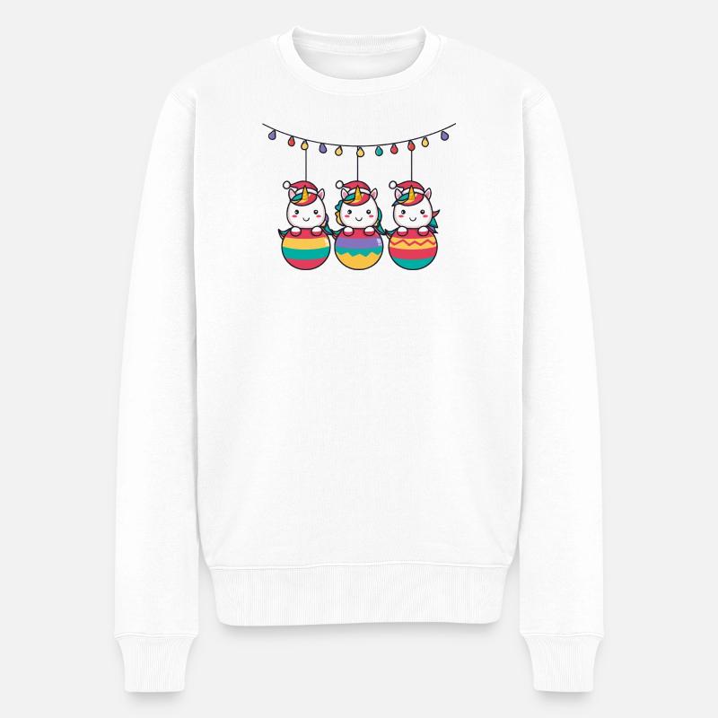 Drei Regenbogen-Einhörner Weihnachten - Männer Premium Bio Pullover - Weiß