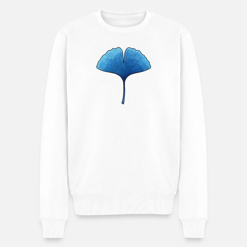 Silhouette Ginkgo Feuille Bleue - Pull Premium bio Homme - blanc