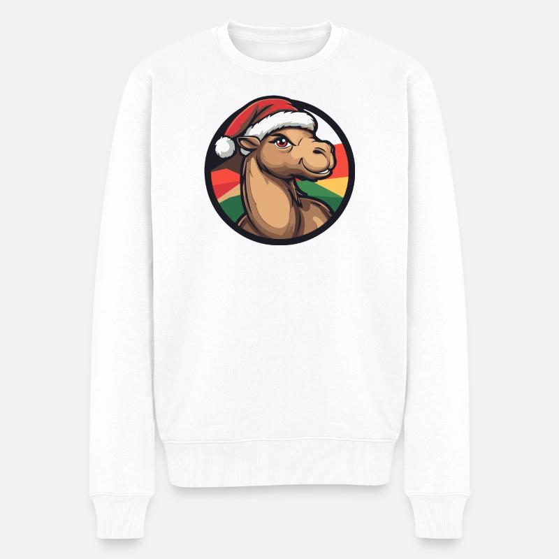 Kamel mit Weihnachtsmütze - Männer Premium Bio Pullover - Weiß