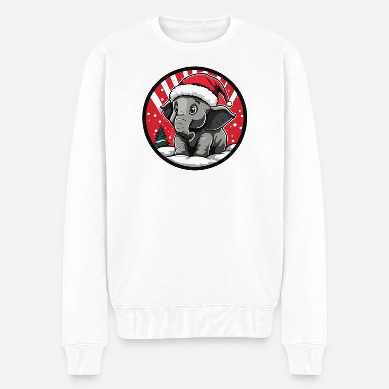 Dessin animé d’éléphant de Noël - Pull Premium bio Homme - blanc