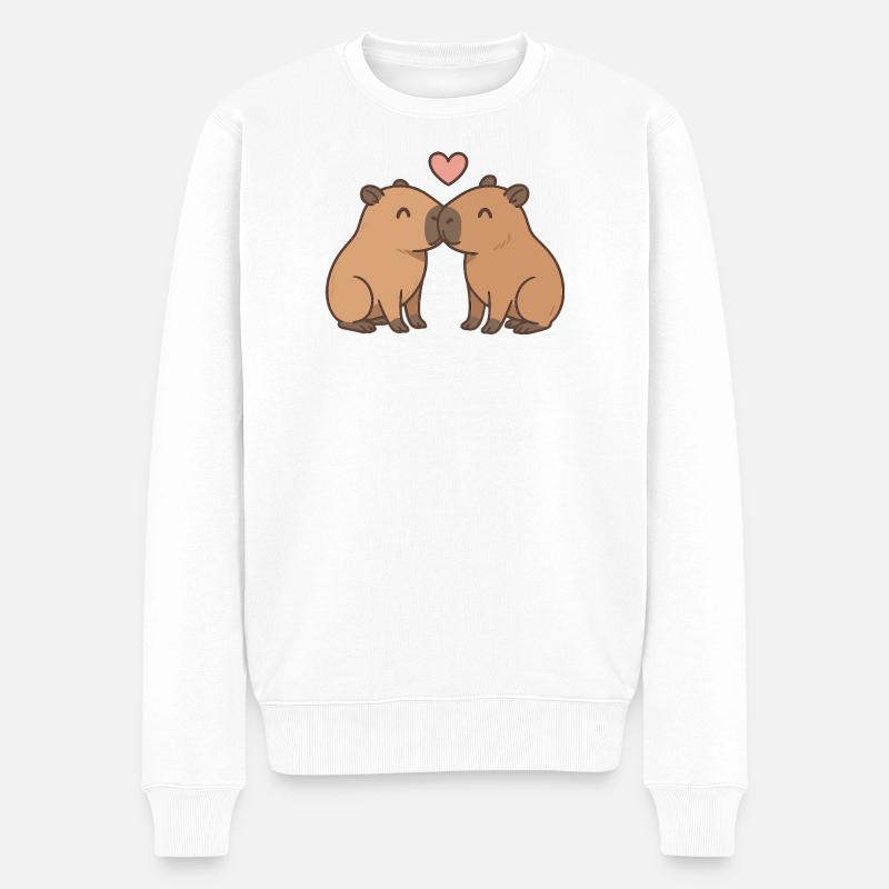 Küssende Capybaras – Süßes Valentinsmotiv - Männer Premium Bio Pullover - Weiß