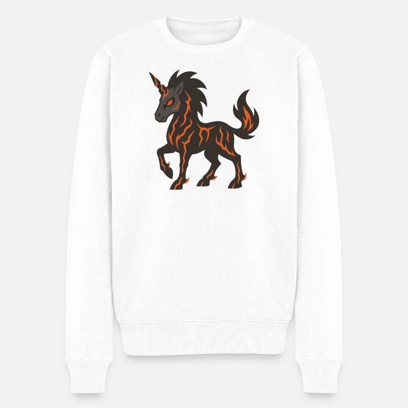 Lava-Dämonen-Einhorn mit leuchtenden Feuerknallen - Männer Premium Bio Pullover - Weiß