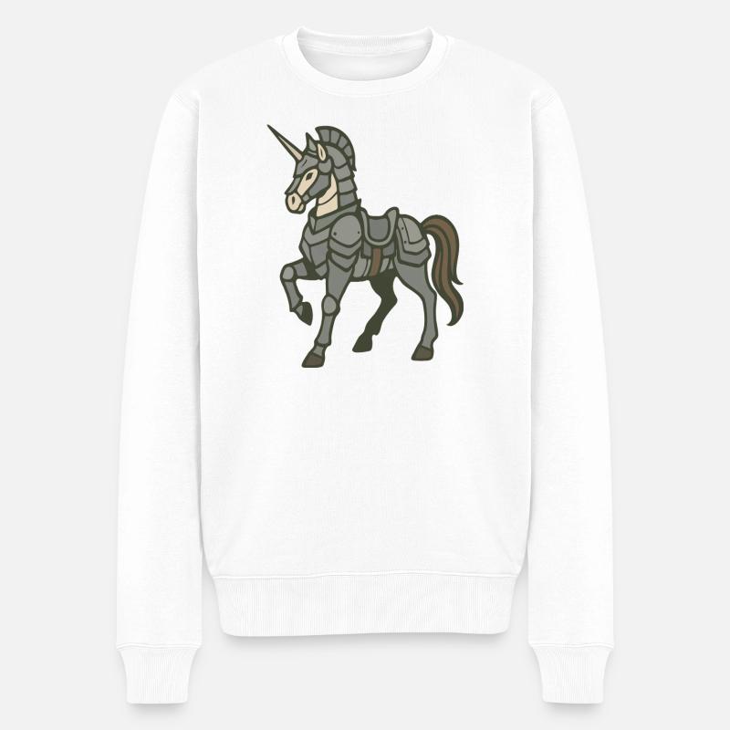 Fantasy-Design schwer gepanzerter Einhornritter - Männer Premium Bio Pullover - Weiß