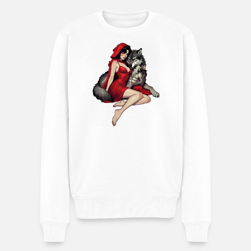 Rotkäppchen mit dem bösen Wolf - Männer Premium Bio Pullover - Weiß