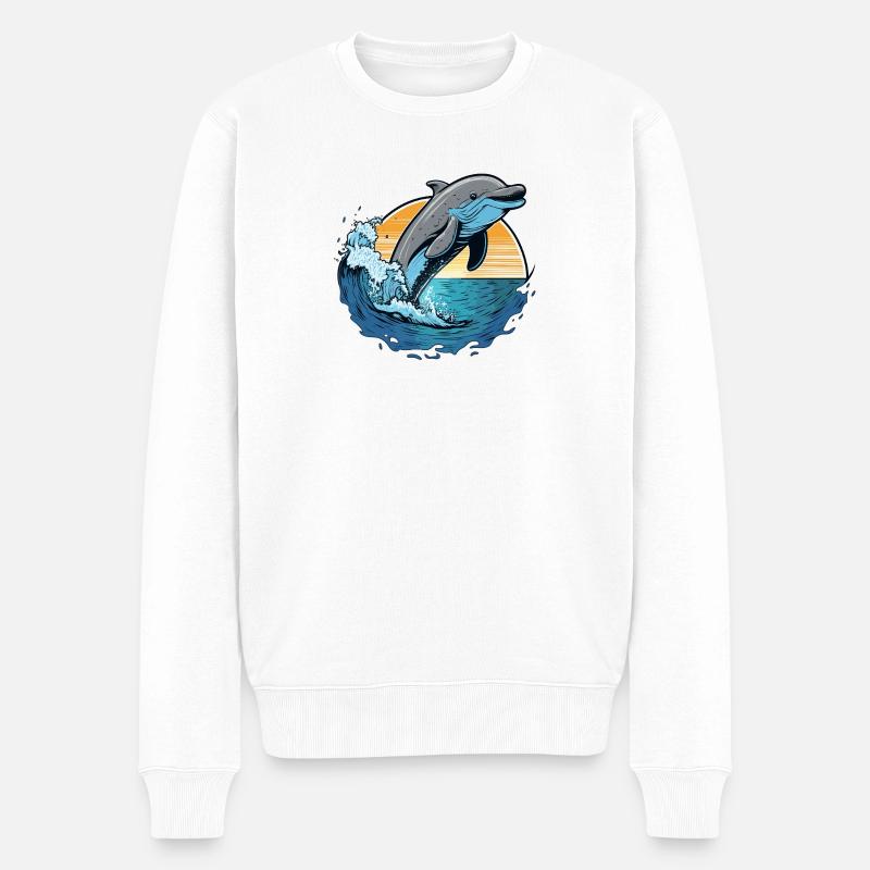 Delfin im Sonnenuntergang - Männer Premium Bio Pullover - Weiß