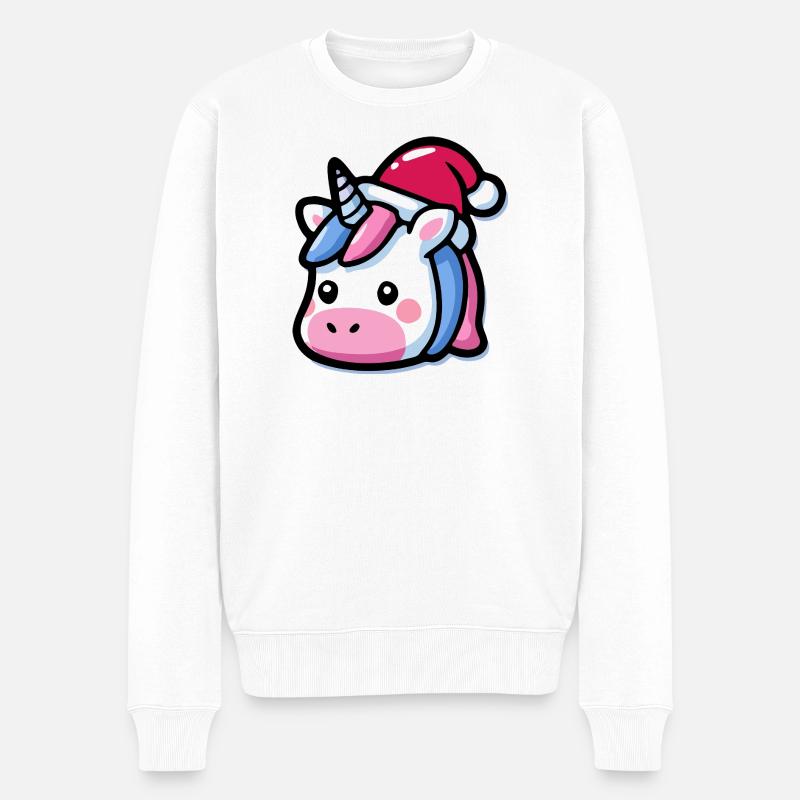 Einhorn Kopf Weihnachtsmütze Kawaii - Männer Premium Bio Pullover - Weiß