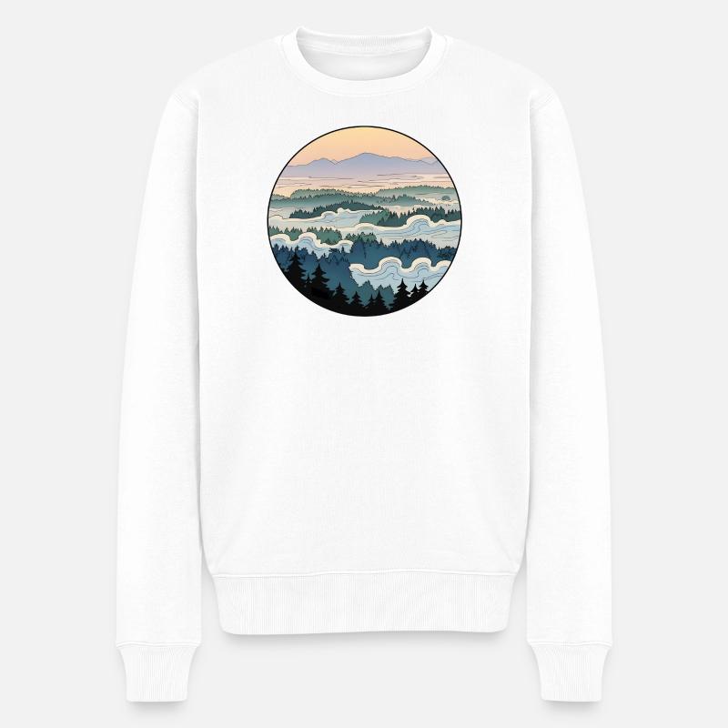 Landschaft Nebelwellen Wald - Männer Premium Bio Pullover - Weiß
